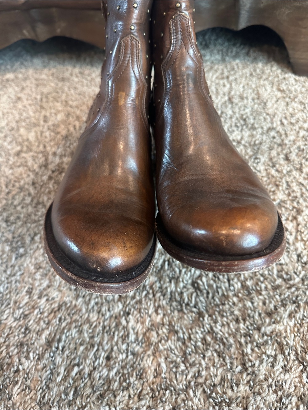 Lucchese Brown Studded Leather Western Ankle Booties - Picture 3 of 16